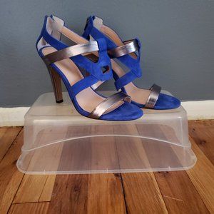 Royal blue suede and Pewter Strappy Shoe